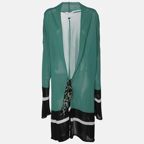 Class By Roberto Cavalli Green/black Knit Open Long Cardigan S
